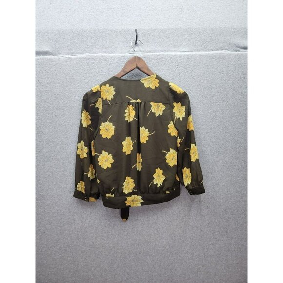 Madewell Womens XS Olive Green Floral Wrap Blouse With Tie Waist & Sheer Sleeves - Picture 4 of 4